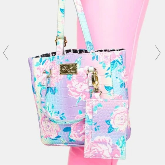 Dolls Kill Handbags - DOLLS KILL X  BETSEY JOHNSON FLORAL CROC CROSS BODY BAG AND CARD CASE